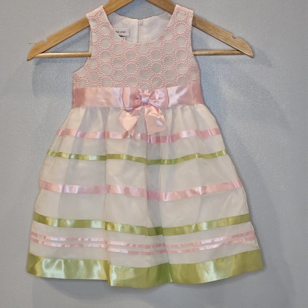 Bonnie Jean Satin Ribbon Dress Pink & Green Size 2T - Picture 7 of 15